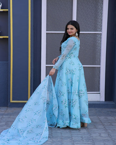Georgette Sky Blue Gown With Sequins Embroidered Work... | Blue gown,  Anarkali suit, Ladies gown